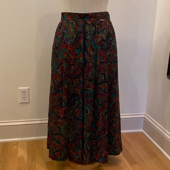 Geiger  Vintage Womens 2 Pc Set Shirt & Skirt  / Green Red   Purple Print / 38 - Picture 2 of 16